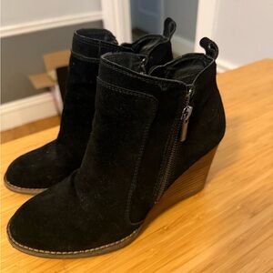 Lucky Brand Black Suede Side-Zip Wedge Booties